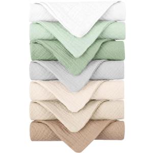 imageKonssy Baby Muslin Washcloths 7Pack 100 Cotton Baby Bath Washcloths Soft ampamp Absorbent Wash Cloths and Burp Cloths for Newborn Kids Girls ampamp Boys 11x11 inchesGreen