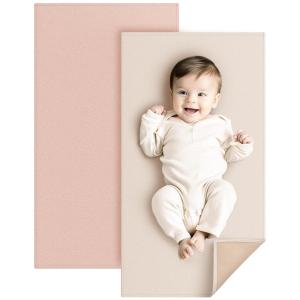 imageKonssy Faux Leather Baby Changing Mat 2 Pack Waterproof Wipeable ampamp Portable Diaper Changing Pad for Travel or Home Foldable Mat Fits Perfectly in Diaper Bag 30 x 17 inches BrownBeigeBlush  Beige