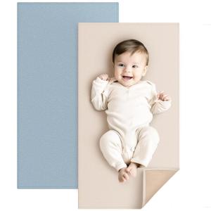 imageKonssy Faux Leather Baby Changing Mat 2 Pack Waterproof Wipeable ampamp Portable Diaper Changing Pad for Travel or Home Foldable Mat Fits Perfectly in Diaper Bag 30 x 17 inches BrownBeigeBlue  Beige