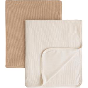 imageKonssy Knit Baby Blanket 2 Pack Soft Ribbed Swaddle Receiving Blankets for Boys ampamp Girls Lightweight Cozy Swaddling Wrap for Newborns Infants ampamp Toddlers 33x42 Inch Beige SageClay  Beige