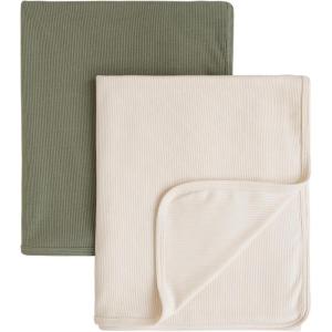 imageKonssy Knit Baby Blanket 2 Pack Soft Ribbed Swaddle Receiving Blankets for Boys ampamp Girls Lightweight Cozy Swaddling Wrap for Newborns Infants ampamp Toddlers 33x42 Inch Beige SageBeige  Sage