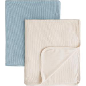 imageKonssy Knit Baby Blanket 2 Pack Soft Ribbed Swaddle Receiving Blankets for Boys ampamp Girls Lightweight Cozy Swaddling Wrap for Newborns Infants ampamp Toddlers 33x42 Inch Beige SageBlue  Beige