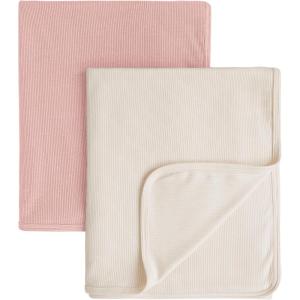 imageKonssy Knit Baby Blanket 2 Pack Soft Ribbed Swaddle Receiving Blankets for Boys ampamp Girls Lightweight Cozy Swaddling Wrap for Newborns Infants ampamp Toddlers 33x42 Inch Beige SagePink  Beige