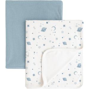 imageKonssy Knit Baby Blanket 2 Pack Soft Ribbed Swaddle Receiving Blankets for Boys ampamp Girls Lightweight Cozy Swaddling Wrap for Newborns Infants ampamp Toddlers 33x42 Inch Beige SageStar  Blue
