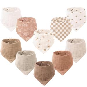 imageKonssy Muslin Baby Bibs 10 Pack Baby Bandana Drool Bibs 100 Cotton for Unisex Boys and Girls Soft Absorbent Set for Teething and DroolingCamel