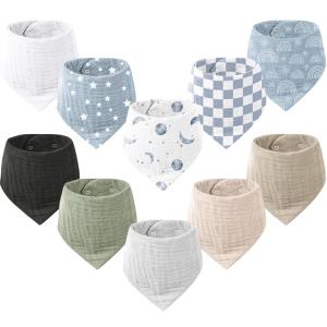 imageKonssy Muslin Baby Bibs 10 Pack Baby Bandana Drool Bibs 100 Cotton for Unisex Boys and Girls Soft Absorbent Set for Teething and DroolingCerulean