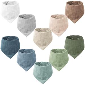imageKonssy Muslin Baby Bibs 10 Pack Baby Bandana Drool Bibs 100 Cotton for Unisex Boys and Girls Soft Absorbent Set for Teething and DroolingGreen Forest