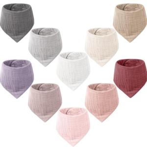 imageKonssy Muslin Baby Bibs 10 Pack Baby Bandana Drool Bibs 100 Cotton for Unisex Boys and Girls Soft Absorbent Set for Teething and DroolingLavender Gray