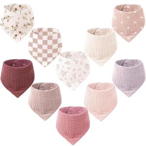 imageKonssy Muslin Baby Bibs 10 Pack Baby Bandana Drool Bibs 100 Cotton for Unisex Boys and Girls Soft Absorbent Set for Teething and DroolingMauve