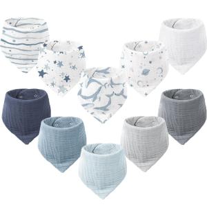 imageKonssy Muslin Baby Bibs 10 Pack Baby Bandana Drool Bibs 100 Cotton for Unisex Boys and Girls Soft Absorbent Set for Teething and DroolingOcean