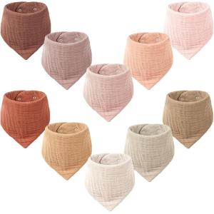 imageKonssy Muslin Baby Bibs 10 Pack Baby Bandana Drool Bibs 100 Cotton for Unisex Boys and Girls Soft Absorbent Set for Teething and DroolingPink