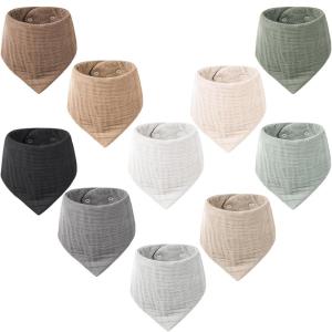 imageKonssy Muslin Baby Bibs 10 Pack Baby Bandana Drool Bibs 100 Cotton for Unisex Boys and Girls Soft Absorbent Set for Teething and DroolingSage Green