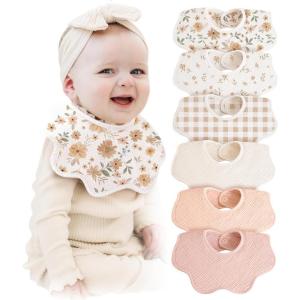 imageKonssy Muslin Baby Bibs 100 Cotton Absorbent Bandana Drool Bibs for Teething and Drooling 6Pack for Baby Boys ampamp GirlsFloral