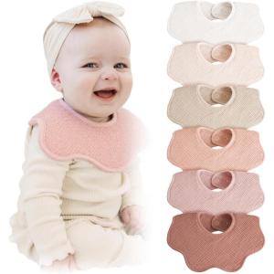 imageKonssy Muslin Baby Bibs 100 Cotton Absorbent Bandana Drool Bibs for Teething and Drooling 6Pack for Baby Boys ampamp GirlsPink