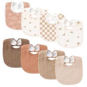 imageKonssy Muslin Baby Bibs 8 Pack Baby Bandana Drool Bibs Cotton for Unisex Boys and Girls Soft Absorbent Set for Teething and DroolingCamel