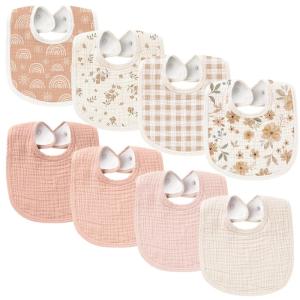 imageKonssy Muslin Baby Bibs 8 Pack Baby Bandana Drool Bibs Cotton for Unisex Boys and Girls Soft Absorbent Set for Teething and DroolingFloral