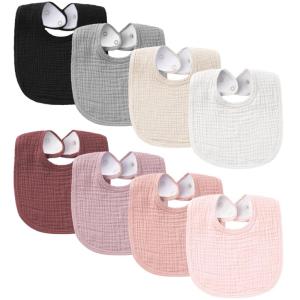 imageKonssy Muslin Baby Bibs 8 Pack Baby Bandana Drool Bibs Cotton for Unisex Boys and Girls Soft Absorbent Set for Teething and DroolingRed
