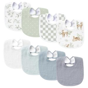 imageKonssy Muslin Baby Bibs 8 Pack Baby Bandana Drool Bibs Cotton for Unisex Boys and Girls Soft Absorbent Set for Teething and DroolingStone