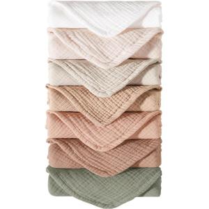 imageKonssy Muslin Baby Burp Cloths Sets for Unisex 7 Pack Soft 100 Cotton Burping Clothes for NewbornBaby Girls and BoysBeige