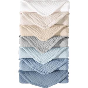 imageKonssy Muslin Baby Burp Cloths Sets for Unisex 7 Pack Soft 100 Cotton Burping Clothes for NewbornBaby Girls and BoysBlue
