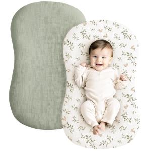 imageKonssy Muslin Baby Lounger Cover 2 Pack 100 Cotton Newborn Lounger Cover Soft and Breathable Baby Nest Slipcover for Boys Girls CamelSunRabbit  Fog Green