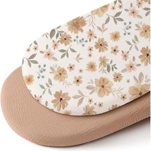 imageKonssy Muslin Bassinet Sheets for Baby Girl Boy 2 Pack Soft Breathable Baby Bassinet Mattress Sheets Fit for Hourglass Oval Cradle Moses Basket Rectangle Mattress Floral PinkToffee  Flourish