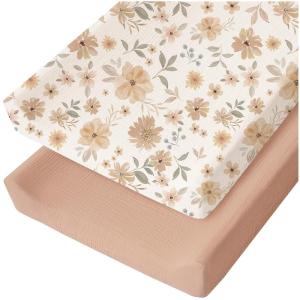 imageKonssy Muslin Changing Pad Cover for Baby Girls Boys 100 Cotton Fitted Diaper Chang Table Covers Soft Breathable Changing Pad Sheets 2 Pack FloralPinkToffee  Flourish