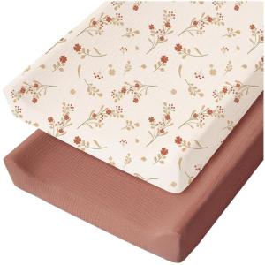imageKonssy Muslin Changing Pad Cover for Baby Girls Boys 100 Cotton Fitted Diaper Chang Table Covers Soft Breathable Changing Pad Sheets 2 Pack FloralPinkChestnut  Posy