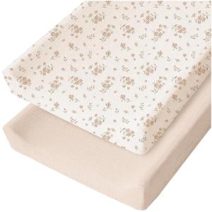 imageKonssy Muslin Changing Pad Cover for Baby Girls Boys 100 Cotton Fitted Diaper Chang Table Covers Soft Breathable Changing Pad Sheets 2 Pack FloralPinkBlossom  Cream