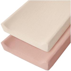 imageKonssy Muslin Changing Pad Cover for Baby Girls Boys 100 Cotton Fitted Diaper Chang Table Covers Soft Breathable Changing Pad Sheets 2 Pack FloralPinkPink  Cream