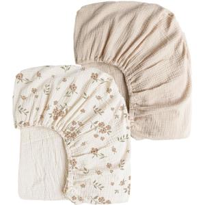 imageKonssy Muslin Crib Sheets for Girl Boy 2 PCS Soft and Breathable Cotton Baby Sheets for Standard Crib Mattress 52quotx 28quot Floral PinkBlossom  Cream