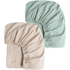 imageKonssy Muslin Crib Sheets for Girl Boy 2 PCS Soft and Breathable Cotton Baby Sheets for Standard Crib Mattress 52quotx 28quot Floral PinkGreen  Cream