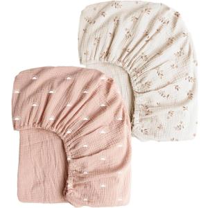 imageKonssy Muslin Crib Sheets for Girl Boy 2 PCS Soft and Breathable Cotton Baby Sheets for Standard Crib Mattress 52quotx 28quot Floral PinkPink Sun khaki Leaf