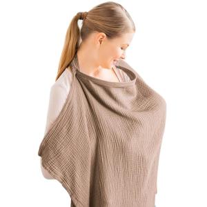 imageKonssy Muslin Nursing Cover for Baby Breastfeeding Breathable 100 Cotton Breastfeeding Cover with Rigid Hoop for Mother Nursing Apron Multiuse Carseat Canopy Summer WheatBrown