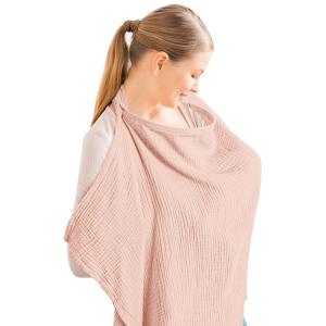 imageKonssy Muslin Nursing Cover for Baby Breastfeeding Breathable 100 Cotton Breastfeeding Cover with Rigid Hoop for Mother Nursing Apron Multiuse Carseat Canopy Summer WheatPink
