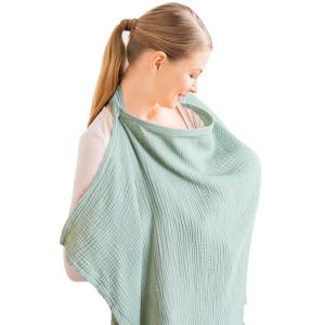 imageKonssy Muslin Nursing Cover for Baby Breastfeeding Breathable 100 Cotton Breastfeeding Cover with Rigid Hoop for Mother Nursing Apron Multiuse Carseat Canopy Summer WheatGreen