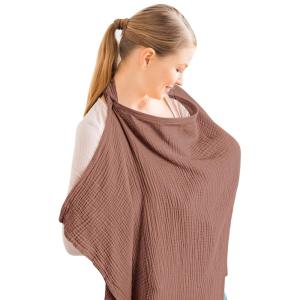 imageKonssy Muslin Nursing Cover for Baby Breastfeeding Breathable 100 Cotton Breastfeeding Cover with Rigid Hoop for Mother Nursing Apron Multiuse Carseat Canopy Summer WheatChestnut
