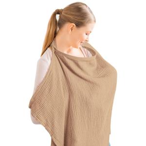 imageKonssy Muslin Nursing Cover for Baby Breastfeeding Breathable 100 Cotton Breastfeeding Cover with Rigid Hoop for Mother Nursing Apron Multiuse Carseat Canopy Summer WheatCamel