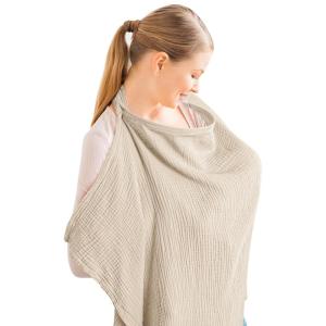 imageKonssy Muslin Nursing Cover for Baby Breastfeeding Breathable 100 Cotton Breastfeeding Cover with Rigid Hoop for Mother Nursing Apron Multiuse Carseat Canopy Summer WheatSummer Wheat