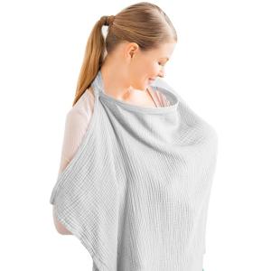 imageKonssy Muslin Nursing Cover for Baby Breastfeeding Breathable 100 Cotton Breastfeeding Cover with Rigid Hoop for Mother Nursing Apron Multiuse Carseat Canopy Summer WheatGrey