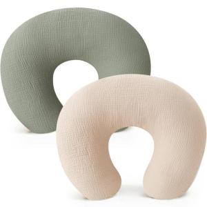 imageKonssy Muslin Nursing Pillow Covers Soft and Cute Nursing Covers for Breastfeeding Pillows Ideal for Newborn Baby Boys and Girls Fog Green Cream  2 PackFog Green  Cream