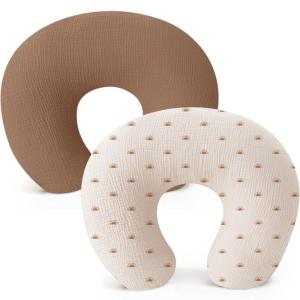 imageKonssy Muslin Nursing Pillow Covers Soft and Cute Nursing Covers for Breastfeeding Pillows Ideal for Newborn Baby Boys and Girls Fog Green Cream  2 PackCoffee  Sun