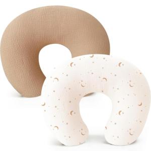imageKonssy Muslin Nursing Pillow Covers Soft and Cute Nursing Covers for Breastfeeding Pillows Ideal for Newborn Baby Boys and Girls Fog Green Cream  2 PackCamel  Moon