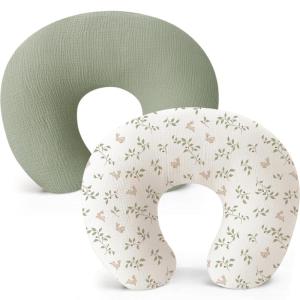 imageKonssy Muslin Nursing Pillow Covers Soft and Cute Nursing Covers for Breastfeeding Pillows Ideal for Newborn Baby Boys and Girls Fog Green Cream  2 PackFog Green  Sprout