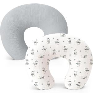 imageKonssy Muslin Nursing Pillow Covers Soft and Cute Nursing Covers for Breastfeeding Pillows Ideal for Newborn Baby Boys and Girls Fog Green Cream  2 PackGrey  Polar Night
