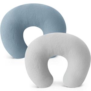 imageKonssy Muslin Nursing Pillow Covers Soft and Cute Nursing Covers for Breastfeeding Pillows Ideal for Newborn Baby Boys and Girls Fog Green Cream  2 PackGrey  Blue