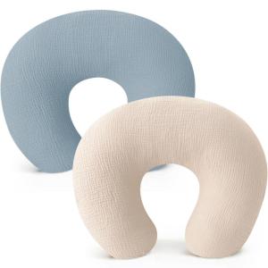 imageKonssy Muslin Nursing Pillow Covers Soft and Cute Nursing Covers for Breastfeeding Pillows Ideal for Newborn Baby Boys and Girls Fog Green Cream  2 PackBlue  Cream