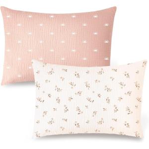imageKonssy Muslin Toddler Pillowcase 13quotx18quot 2 Pack 100 Cotton Toddler Pillow Case for Kids Boys Girls Soft ampamp Snug Fit Baby Pillow Covers with Envelope Closure WoodlandSagePink Sun  Brown Leaf