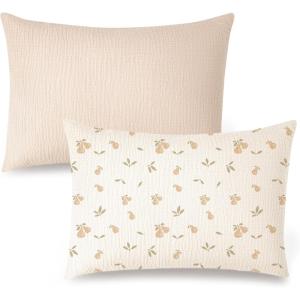 imageKonssy Muslin Toddler Pillowcase for 13x18 Pillow 2 Pack Soft ampamp Breathable Cotton Toddler Pillow Case 100 Cotton Travel Pillow Covers for Baby Kids Floral PinkPear  Cream