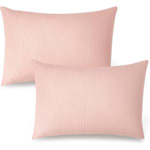 imageKonssy Muslin Toddler Pillowcase for 13x18 Pillow 2 Pack Soft ampamp Breathable Cotton Toddler Pillow Case 100 Cotton Travel Pillow Covers for Baby Kids Floral PinkPink